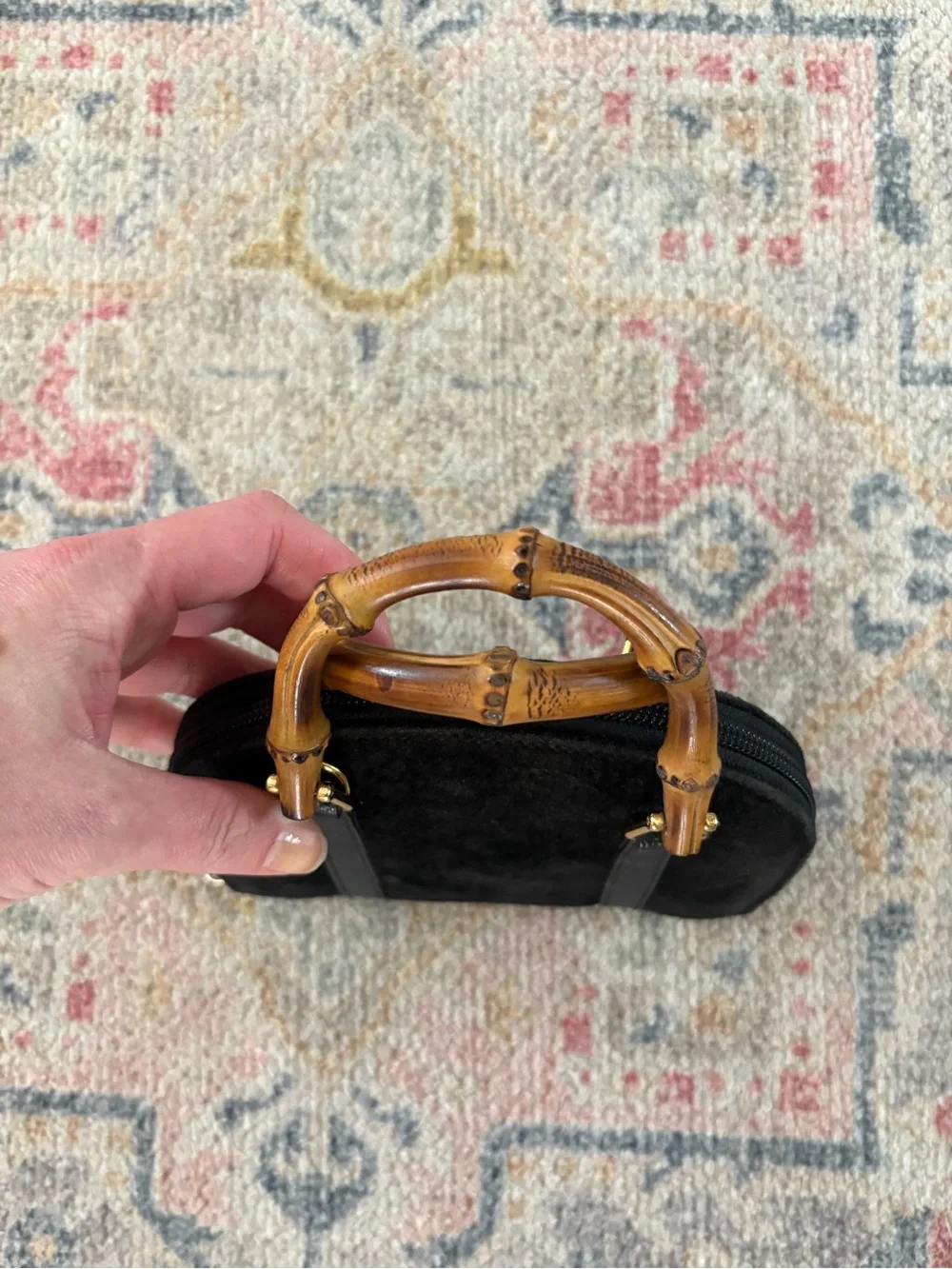 Gucci Black Suede Satchel Mini Bag with Bamboo Top Handles